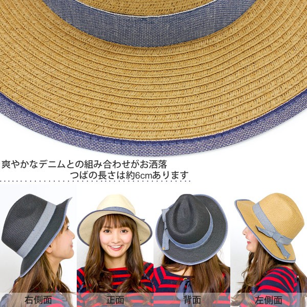 【新品】　coeur femme　麦わら帽子 ストローハット　ネイビーリボン 新品】 coeur femme 麦わら帽子 ストローハット ネイビーリボン
