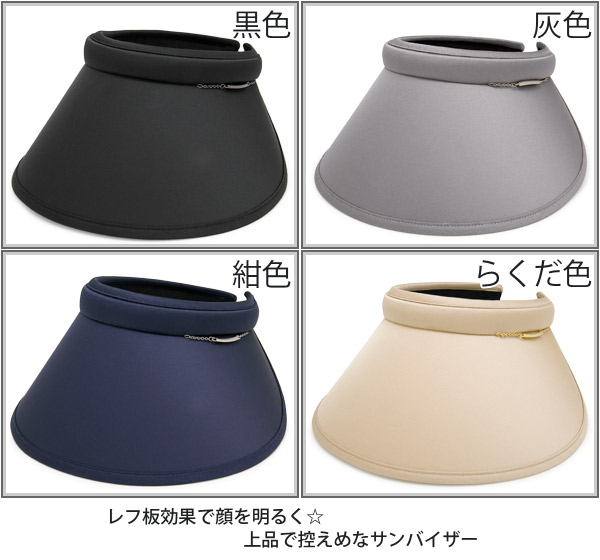 サンバイザー レディース あご紐 UV つば広Metal美人バイザー