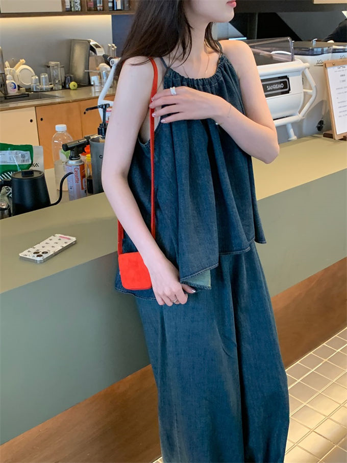 セットアップ レディース デニム パンツ オールインワン 風