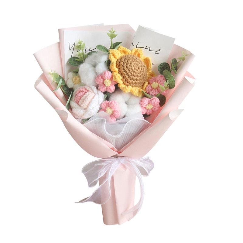 スーパーセール 手提げ袋付き 人形の花束 ぬいぐるみ ひまわり 編み物