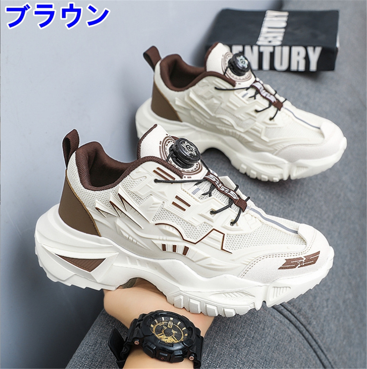 ダイヤル式 スニーカー メンズ ランニングシューズ 通気性 軽量 防臭