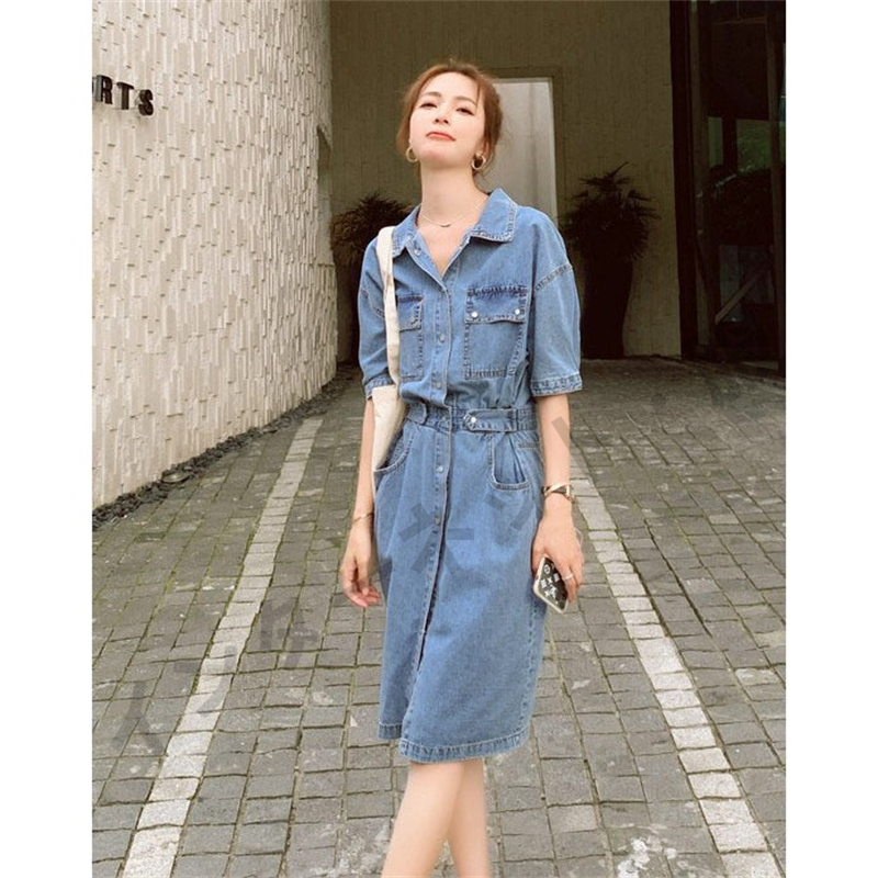 ワンピース レディース デニムワンピース ミディアム丈 半袖 デニムワンピ 膝丈 ワンピース 刺繍柄 民族風 カジュアル おしゃれ 着痩せ デニムワンピース 送料無料 ワンピース デニム シャツ 夏 半袖 五分袖 膝丈 お出かけ