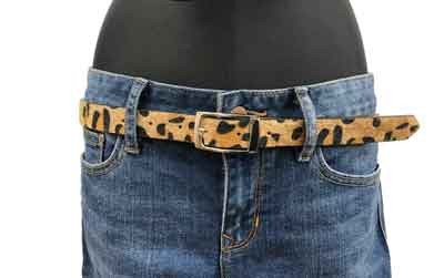 adia ヒョウ柄 ウエストポーチ付 ベルト レディース ファー 毛