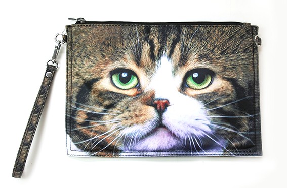 ねこクラッチバッグ 顔 アニマル 動物 いぬ 雑貨 プリントリアル