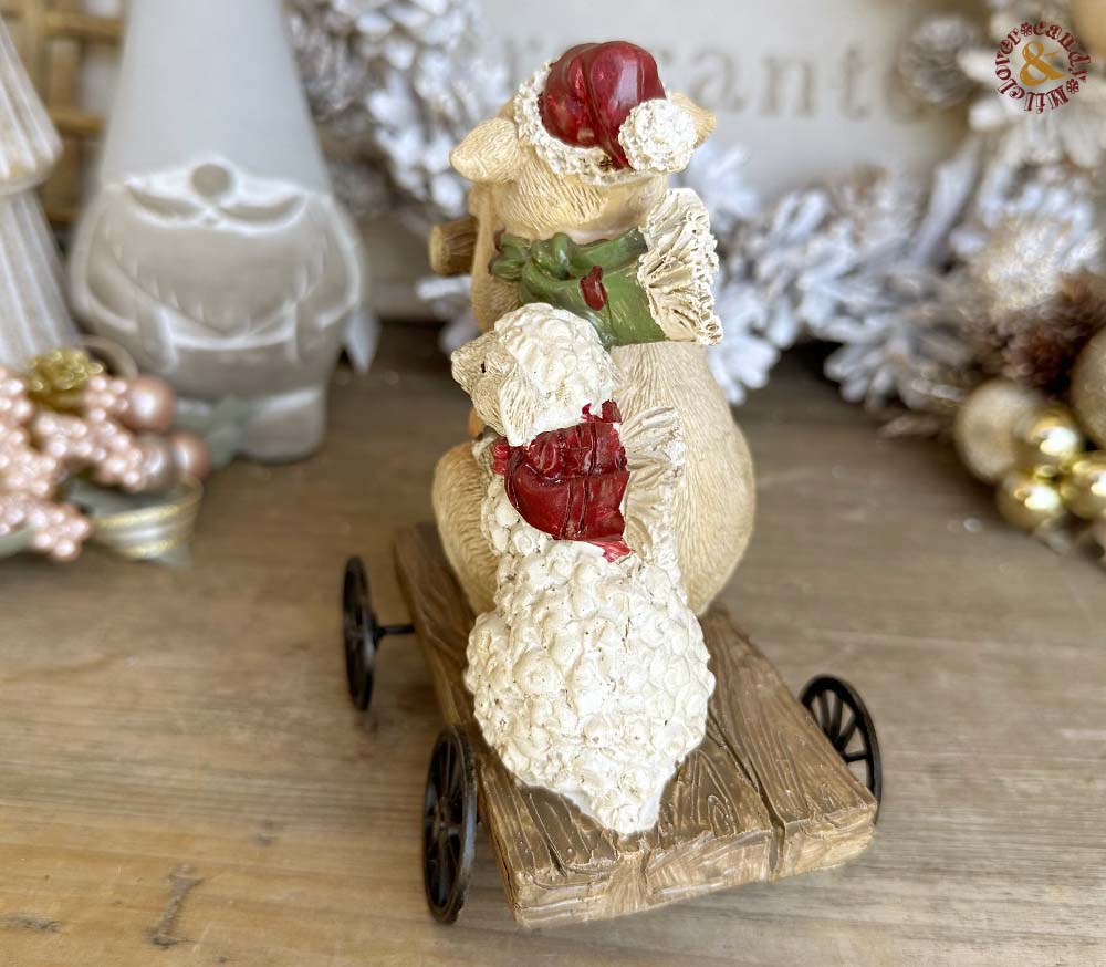 クリスマス雑貨 カート ピッグ＆シープ/ ナチュラル 雑貨 ディスプレイ