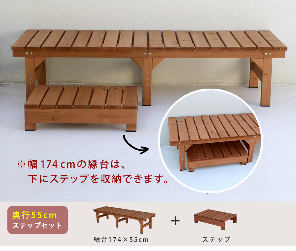 ユニット縁台 ベンチ ガーデン hiyori 174×55cm 庭 ウッドデッキ-