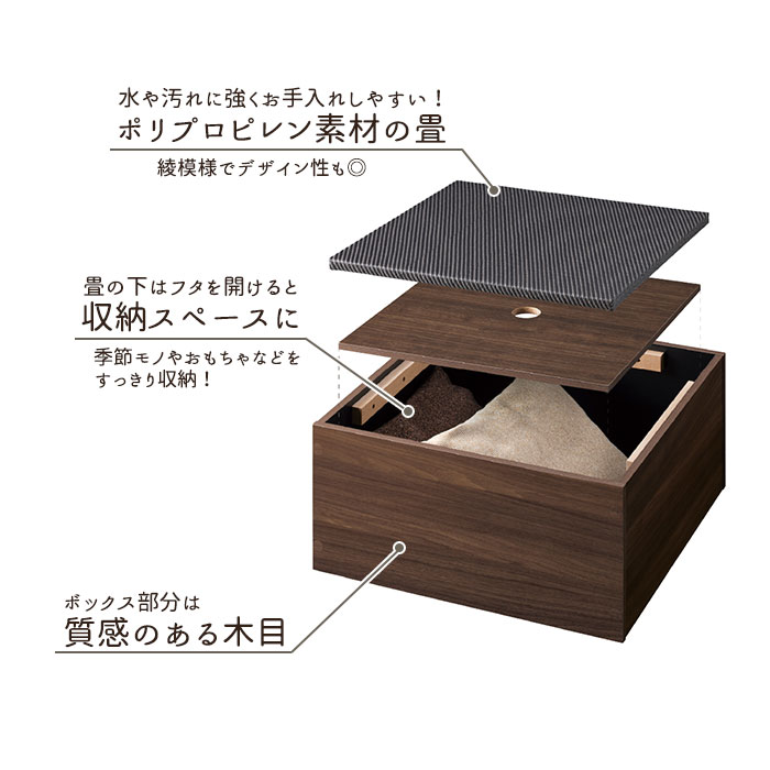 畳収納ボックス 畳ユニット 幅60 高さ31.5 畳 小上がり 収納 畳収納 収納付 ヘリなし 木目 ブラウン×グリーン M5-MGKAHM00165DBGRの画像