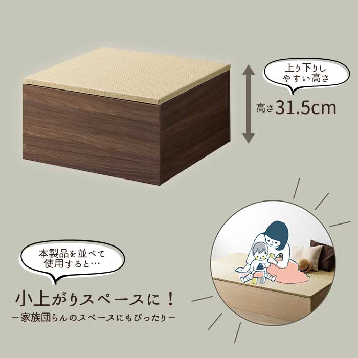 畳収納ボックス 畳ユニット 幅60 高さ31.5 畳 小上がり 収納 畳収納 収納付 ヘリなし 木目 ブラウン×グリーン M5-MGKAHM00165DBGRの画像