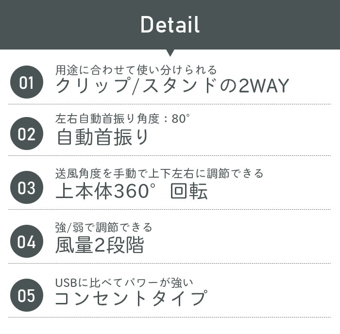 クリップ 扇風機 クリップ式扇風機 おしゃれ 2WAY 風量2段階 クリップファン ミニ  M5-MGKAK00013｜zakka-gu-plus-mkt｜03