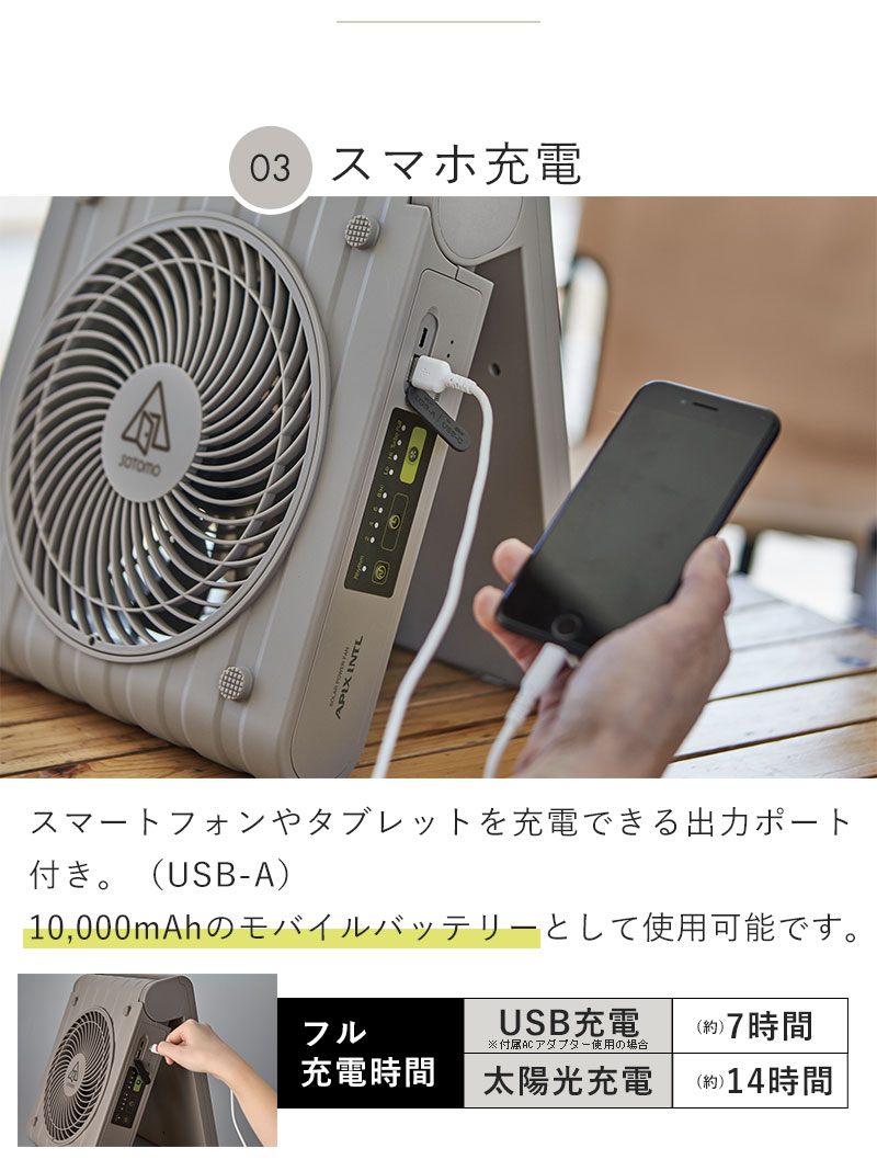 新品未使用　コードレス扇風機　キャンプやアウトドアにもオススメ　スマホ充電可能 20230530ventilatingfan10400mah