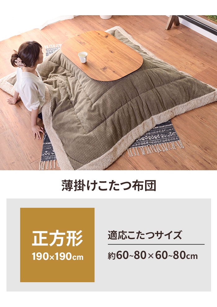 布団 こたつ布団 こたつ掛け布団 正方形 190×190cm こたつ用 単品 あたたかい 薄掛け シンプル おしゃれ ネイビー M5-MGKAM00417NVの画像