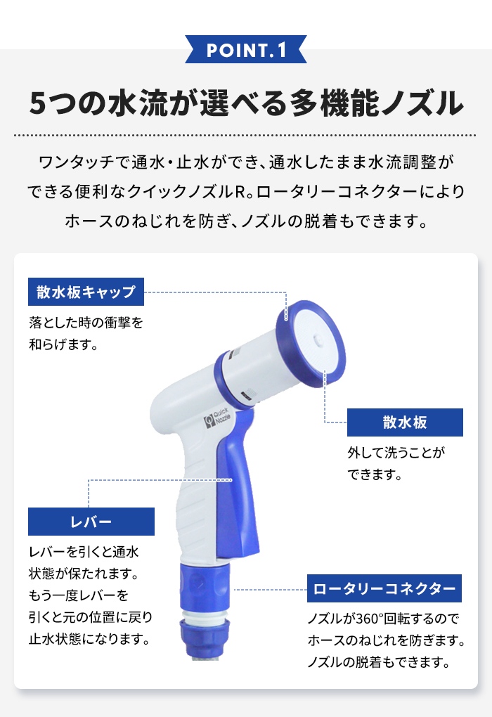 ホース ホースリール 30m 散水ホース 大容量 シャワーホース 散水用品 多機能 ワンタッチで通水・止水 水やり 家庭菜園 便利 M5-MGKFI00192_4