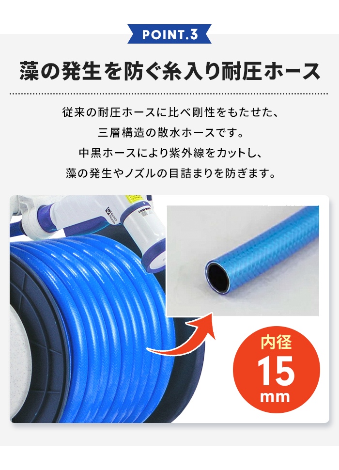 ホース ホースリール 30m 散水ホース 大容量 シャワーホース 散水用品 多機能 ワンタッチで通水・止水 水やり 家庭菜園 便利 M5-MGKFI00192_7