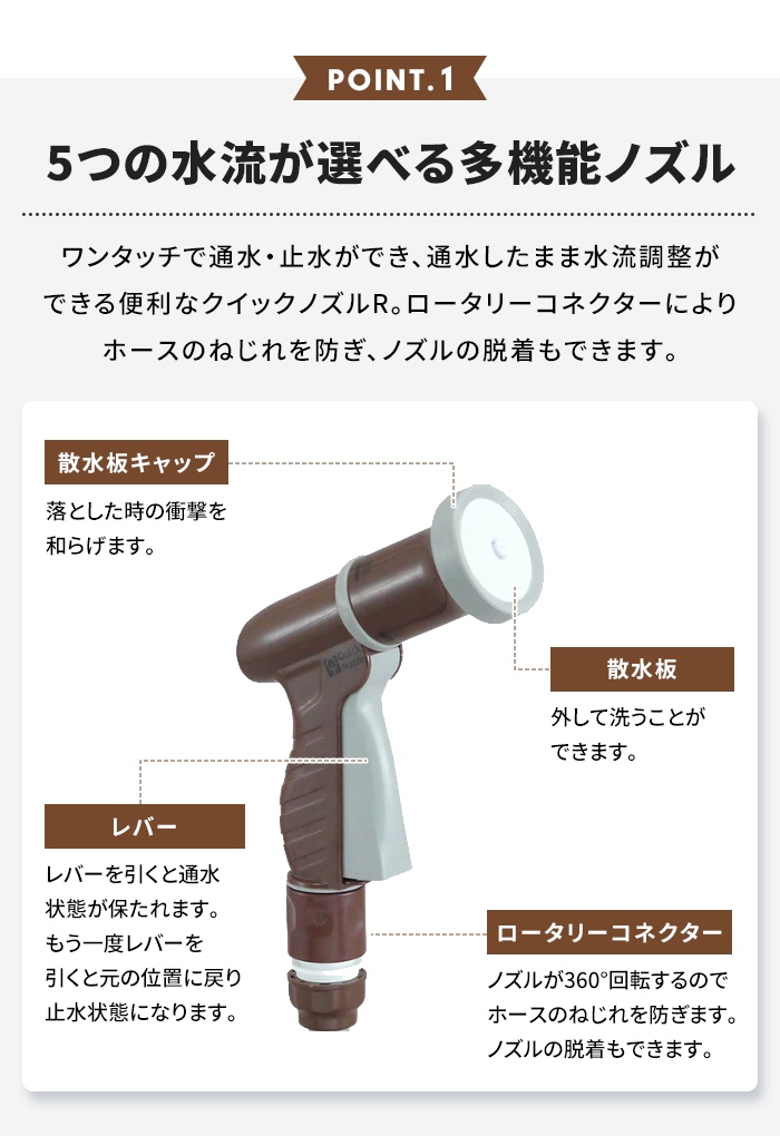 ホースリール 30m 散水ホース ホース コンパクト シャワーホース 散水用品 多機能 選べる水流 レトロカラー 家庭菜園 水やり M5-MGKFI00199_4