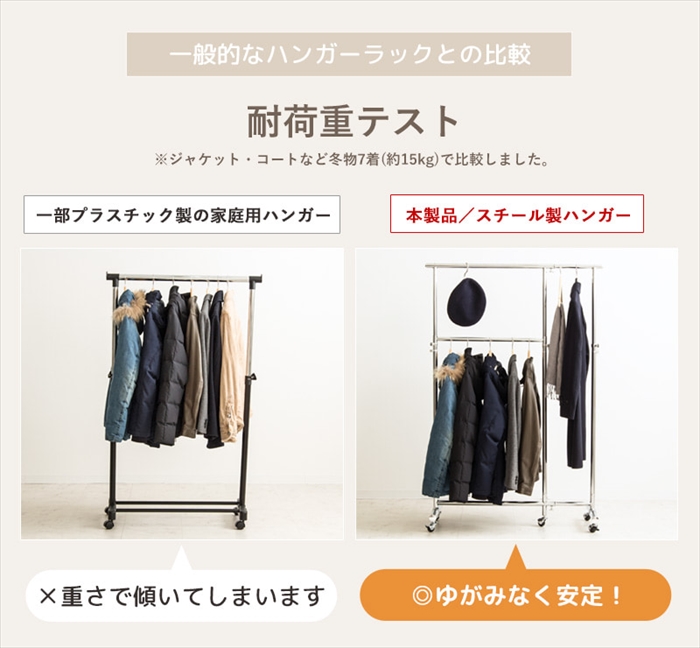 ♡ 2段収納タイプ 頑丈ハンガーラック 幅78～131cm [2015] ハンガーラック 2段 幅78-131 頑丈 スリム 縦横伸縮 キャスター付き 耐