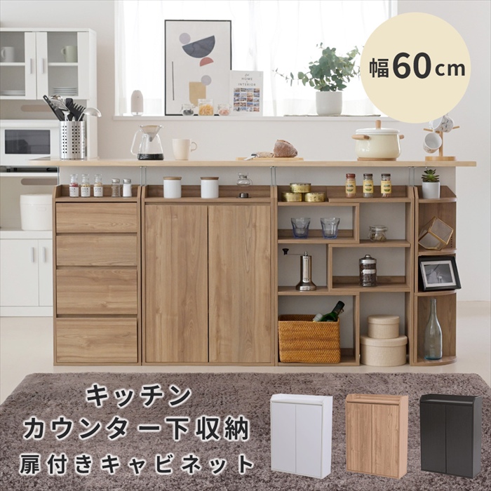 カウンター下収納 薄型 ミニ キャビネット 幅60 奥行22 高さ80