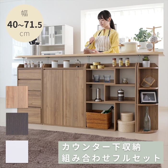 カウンター下収納 薄型 ミニ キャビネット チェスト 4点 セット
