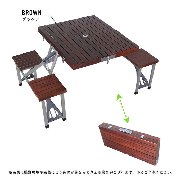 【値下げ】 木製 ピクニックテーブル 折りたたみテーブル チェアセット アウトドア キャンプ レジャー ブラウン M5-MGKSS7278BR