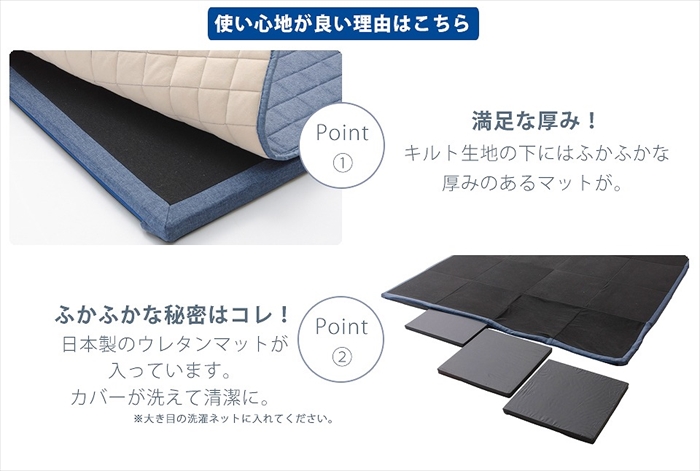 ダブルコーナーラグマット M 背もたれ付き ラグ マット 厚手キルト 和楽 ZONIA 190×190cm 子供 プレイマット グレー M5-MGKST00068GRY625_4