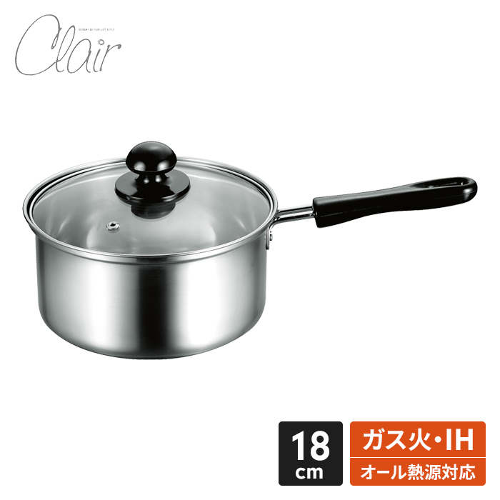 ー品販売  18cm 片手鍋 ih対応 片手 フタ付き 鍋 ステンレス製 ガラス蓋付 調理器具