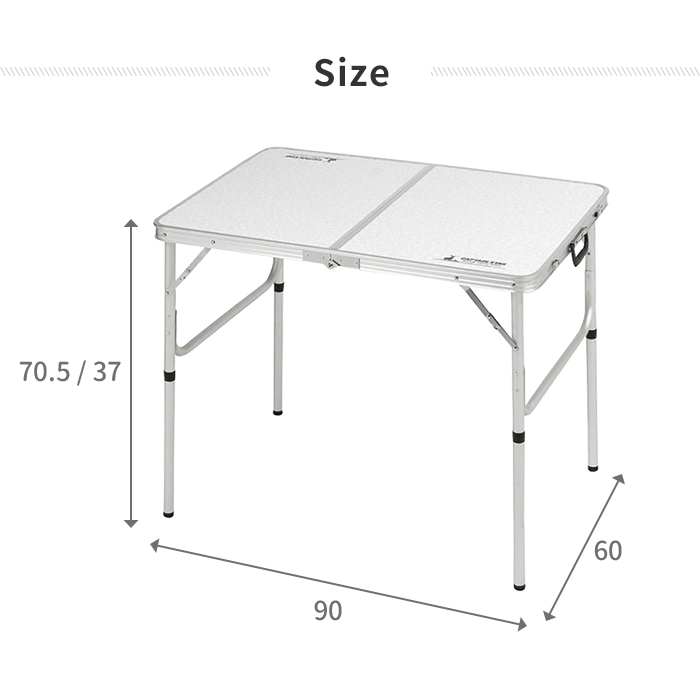 折りたたみ テーブル アウトドア 幅90 奥行60 高さ70-37 コンパクト 収納 取手付き キャンプ  耐荷重30kg アルミ製 高さ調節 S｜zakka-gu-plus｜04
