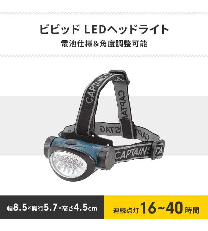ヘッドライト LED 電池式 幅8.5 奥行5.7 高さ4.5 懐中電灯 登山 釣り 角度調節 3段階照射 アウトドア キャンプ 防災 災害対策｜zakka-gu-plus｜02