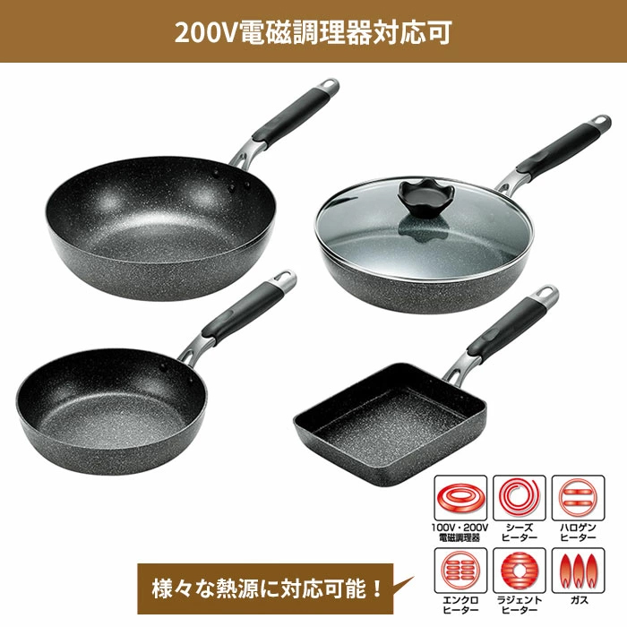 フライパン 20cm/ガラス蓋付き フライパン 26cm/卵焼き器/炒め鍋 28cm 4点セット IH ガス火 3層ハードコート 金属ヘラOK オール熱源 玉子焼き器 ふた付き 新生活_3