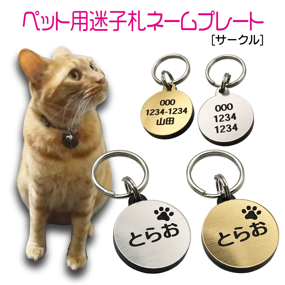 迷子札 軽量 プレート 電話番号 小型犬 猫 名前 アクリル製 シルバー