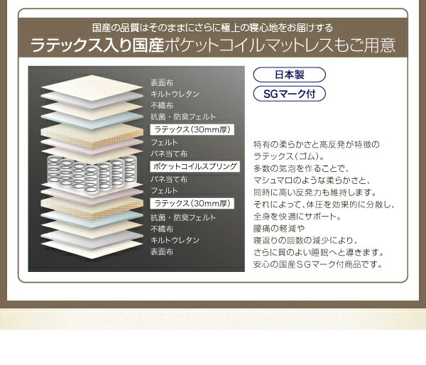 家族で寝られるホテル風モダンデザインベッド 国産ポケットコイルマットレス付き ワイドK200