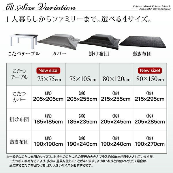 こたつ布団セット アーバンモダンデザインこたつ こたつ4点セット(テーブル＋掛・敷布団＋布団カバー) 鏡面仕上 5尺長方形(80×150cm)｜zakka-littlemama｜18