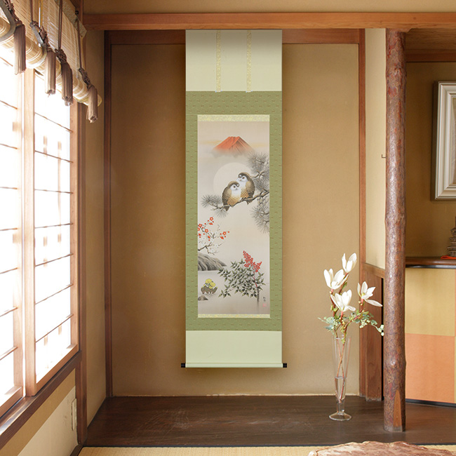 掛軸 龍虎之図 190×54.5cm(装飾 絵 レトロ 和室 客間 床の間 日本文化 