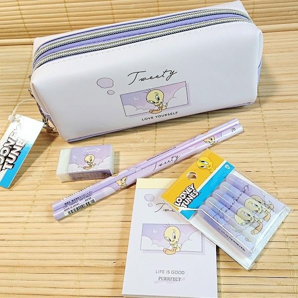 トゥイーティー 可愛い文具セット ペンケース+鉛筆消しゴムなど6点  