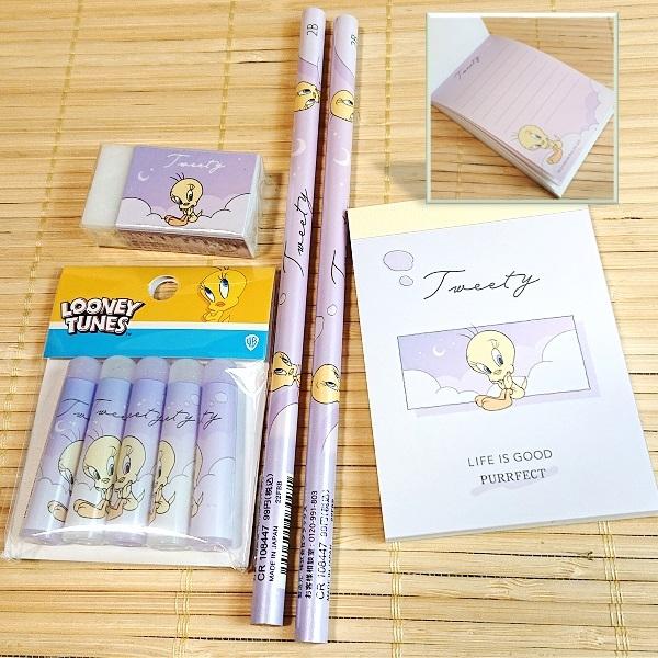 トゥイーティー 可愛い文具セット ペンケース+鉛筆消しゴムなど6点