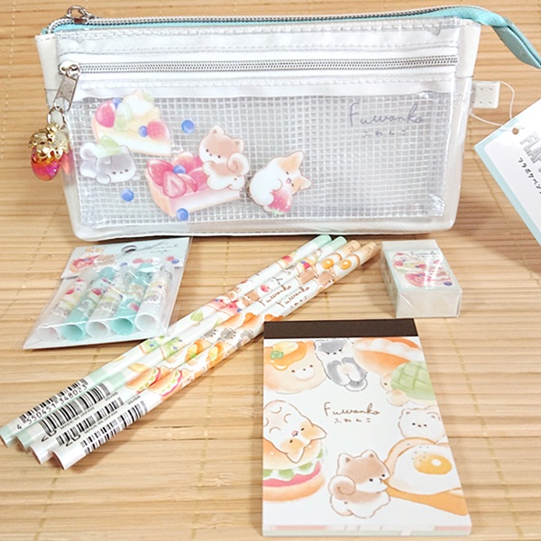 ふわんこ 文具セット ペンケース+鉛筆消しゴム メモ 8点（いやいや