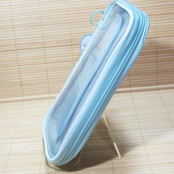 収納部分多め クリアフラット マルチ ペンケース（RAINBOW DREAM/水色