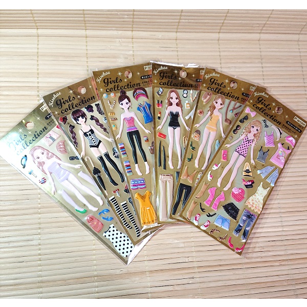 【ケアシール】②レトロガール　ファション　10枚 ぷっくり可愛い きせかえシール ガールズコレクション Aセット 6枚