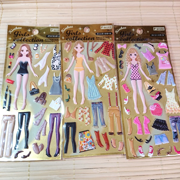 【ケアシール】②レトロガール　ファション　10枚 ぷっくり可愛い きせかえシール ガールズコレクション Aセット 6枚