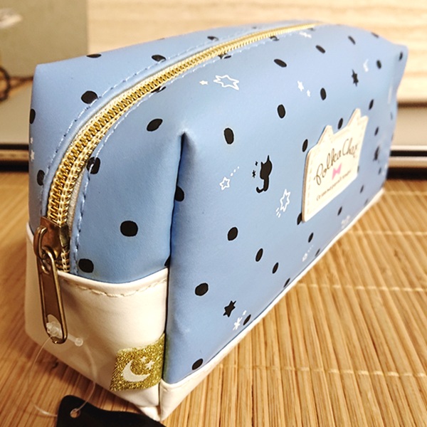 ねこ＆ドット ペンケース ペンポーチ（ポルカシャ/ブルー）94784/筆箱