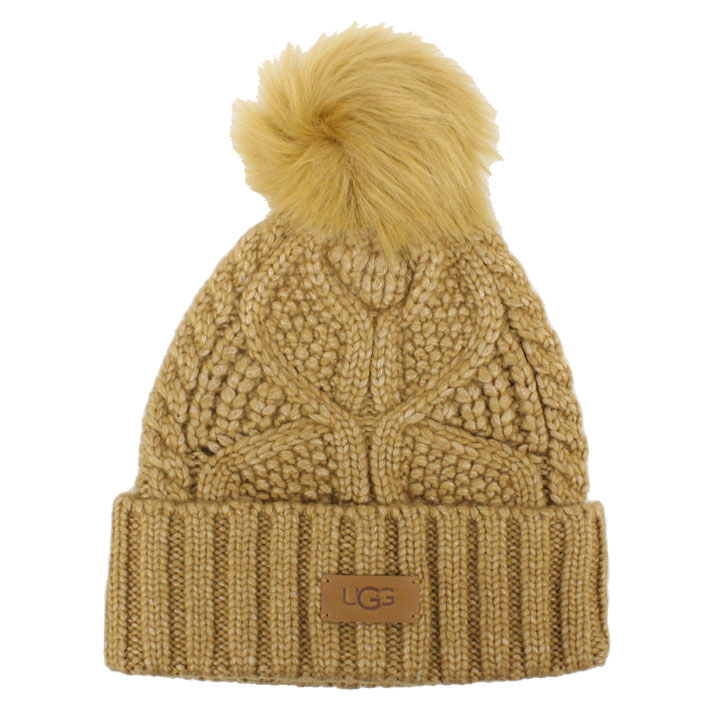 UGG ケーブル編みニット帽 ベージュ UGG（アグ） 並行輸入品 W Cable Beanie With Pom ケーブル ビーニー