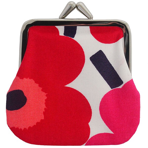 マリメッコ　カードケース　小銭入れ　ウニッコ　型押し　レッド マリメッコ Marimekko がま口 ポーチ ミニクッカロ ミニウニッコ