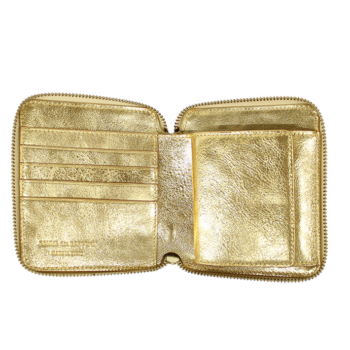 Wallet Comme des Garcons ウォレット コム デ ギャルソン SA2100G GOLD コインケース 財布 ラウンドファスナー  レザー ゴールド シルバー 二つ折り 送料無料