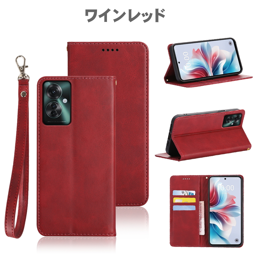 OPPO Reno13A ストラップ付き 手帳型 マグネット式 ケース マグネット