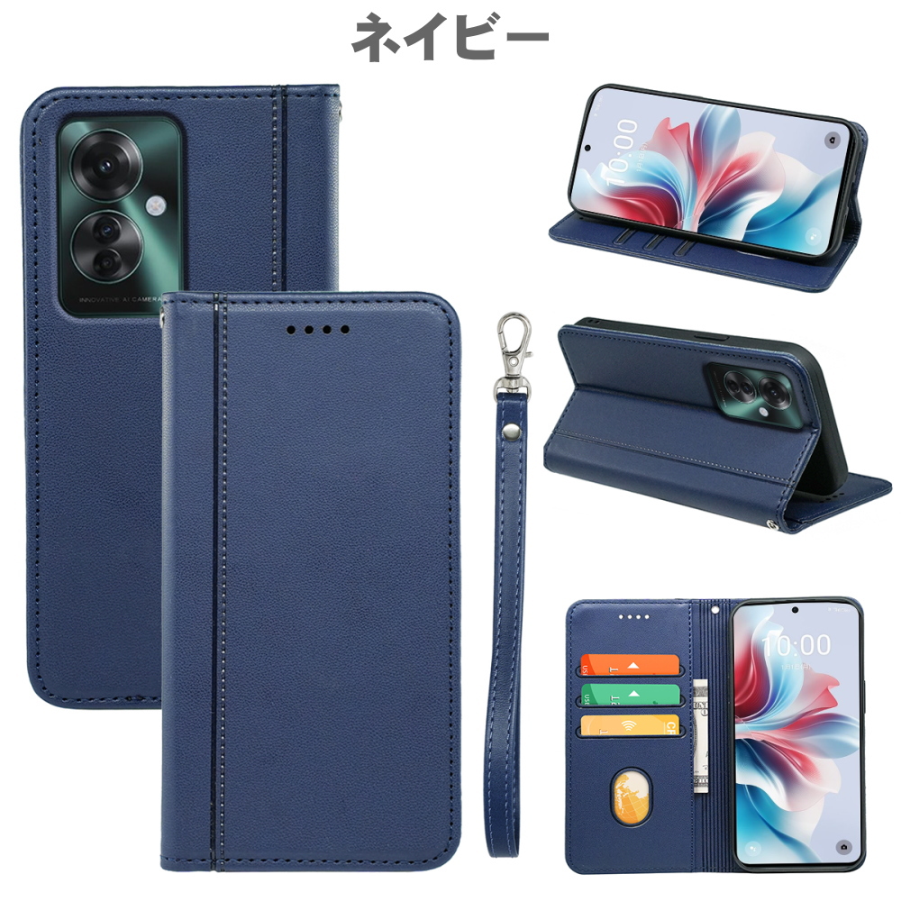 OPPO Reno13A ストラップ付き 手帳型 マグネット式 ケース マグネット