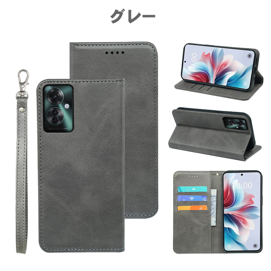 OPPO Reno13A ストラップ付き 手帳型 マグネット式 ケース マグネット