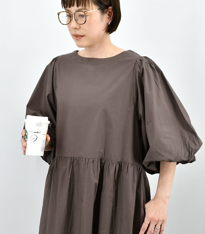 美品】blamink バルーンスリーブ　コットンシルク　ワンピース KI.GOKOCHI バルーンスリーブAラインワンピース 綿100