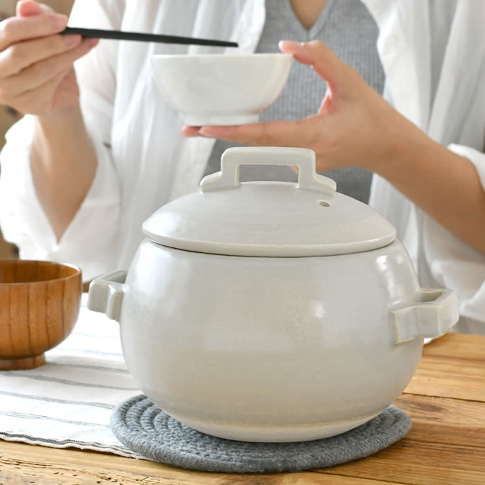 ご飯鍋 3合炊き グレー ごはん鍋 土鍋 ご飯 3合 萬古焼 電子レンジ