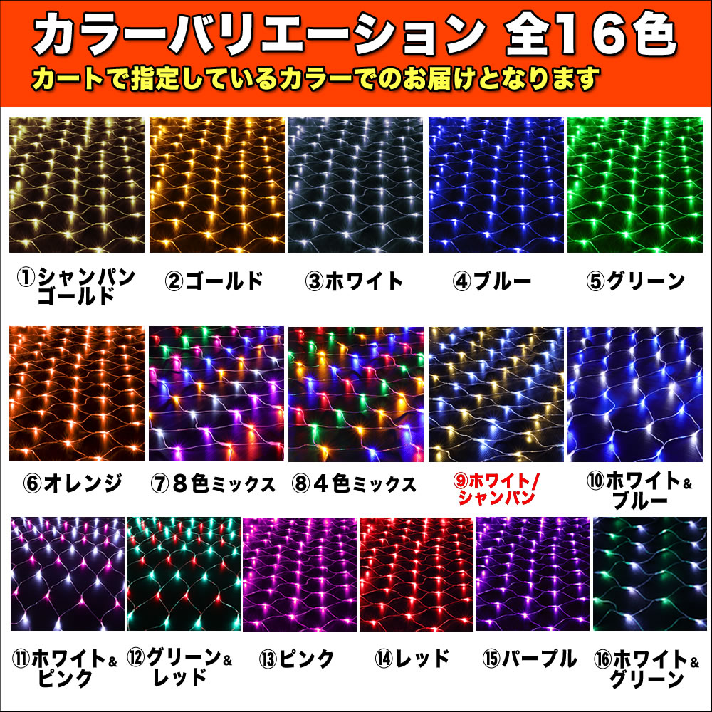防滴 イルミネーション ネット 網状 LED 640球 (160球×4組) ２色 白 ・ シャンパン ２８種点滅 【ホワイトブルーアイスクル】 Ｂコントローラセット