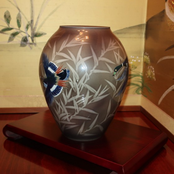 九谷焼 藤村正美 花瓶 8号 九谷焼 【伝統工芸名工】花瓶 陶器 九谷焼 湖畔 藤村正美造