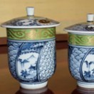 九谷焼 茶道具 蓋付茶碗 百人一首（細字入り）中田錦峰，橋田無聖作