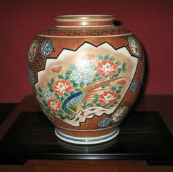 九谷焼 【在庫一掃セール】花瓶 陶器 本金割取庄三（花台付